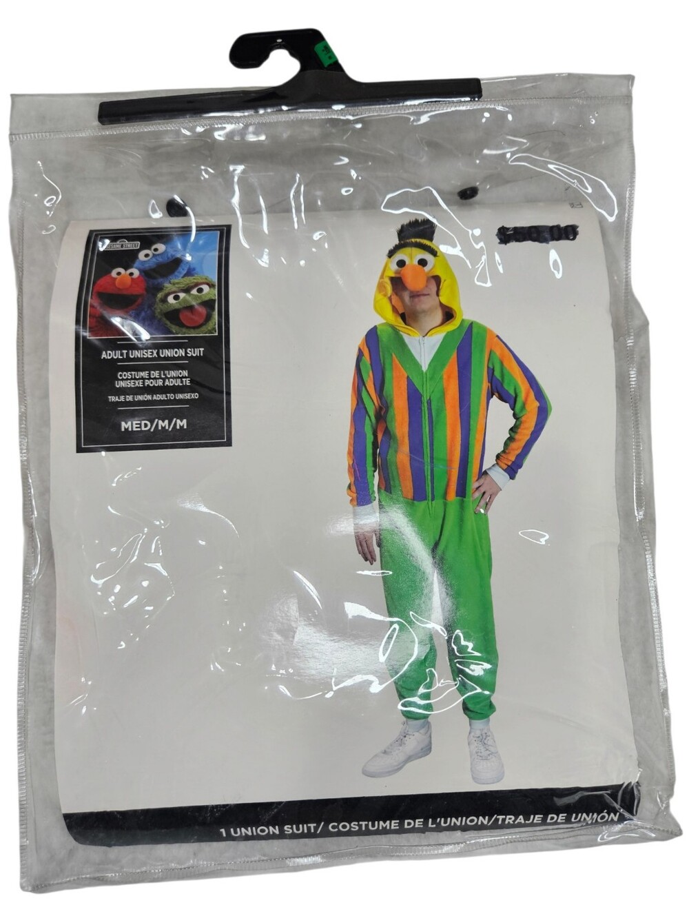 Sesame Street Men’s Green Yellow Purple Orange Striped Bert Onesie Costume M - Picture 3 of 12